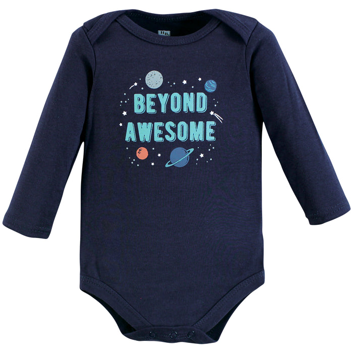 Hudson Baby Infant Boy Cotton Long-Sleeve Bodysuits, Space 3-Pack