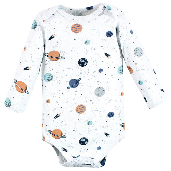 Hudson Baby Infant Boy Cotton Long-Sleeve Bodysuits, Space 3-Pack