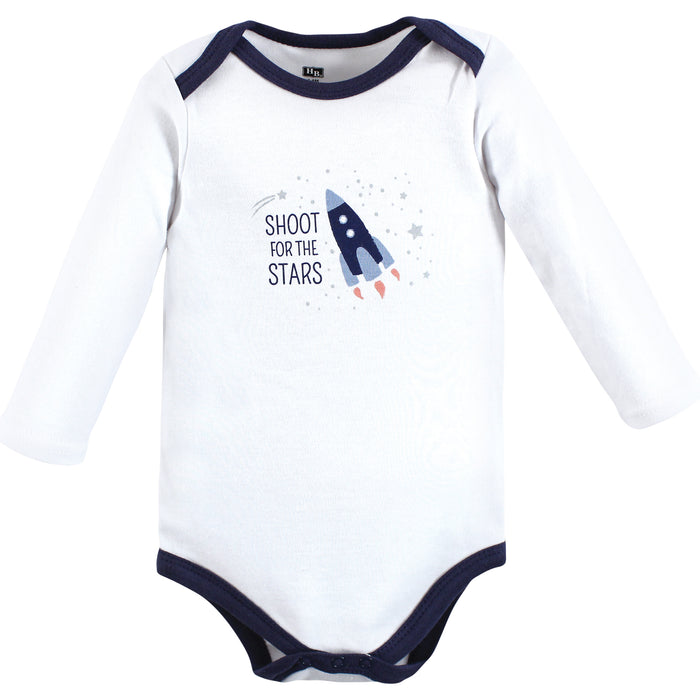 Hudson Baby Infant Boy Cotton Long-Sleeve Bodysuits, Space 3-Pack