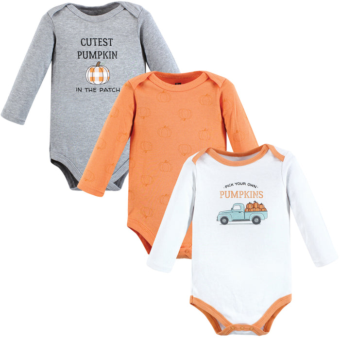 Hudson Baby Infant Boy Cotton Long-Sleeve Bodysuits, Pumpkin Truck 3-Pack