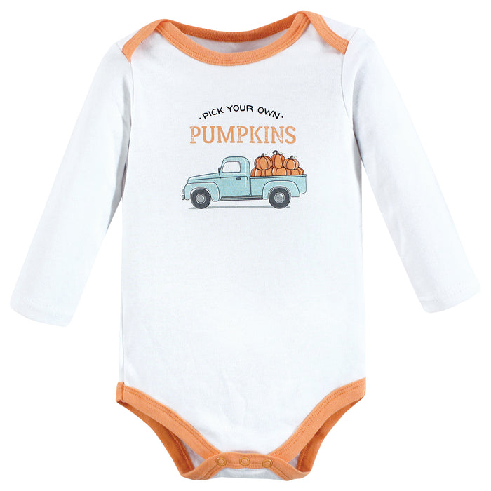 Hudson Baby Infant Boy Cotton Long-Sleeve Bodysuits, Pumpkin Truck 3-Pack