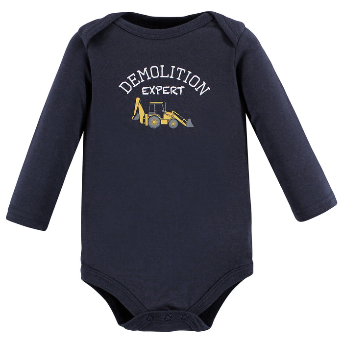 Hudson Baby Infant Boy Cotton Long-Sleeve Bodysuits, Construction 3-Pack