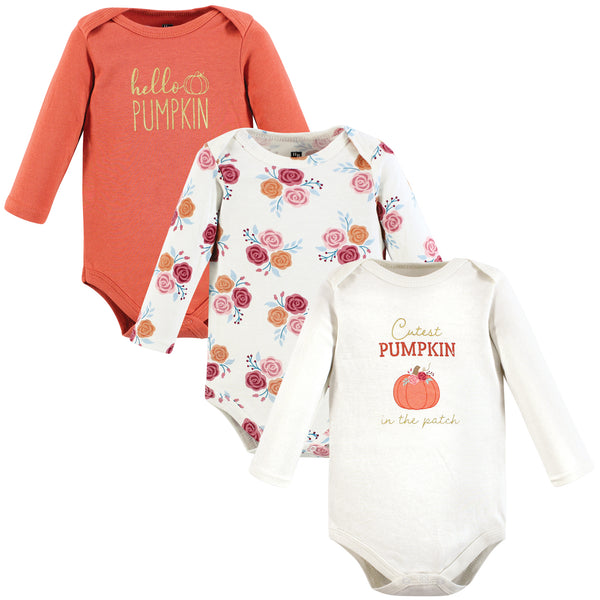 Hudson Baby Infant Girl Cotton Long-Sleeve Bodysuits, Cutest Pumpkin 3-Pack