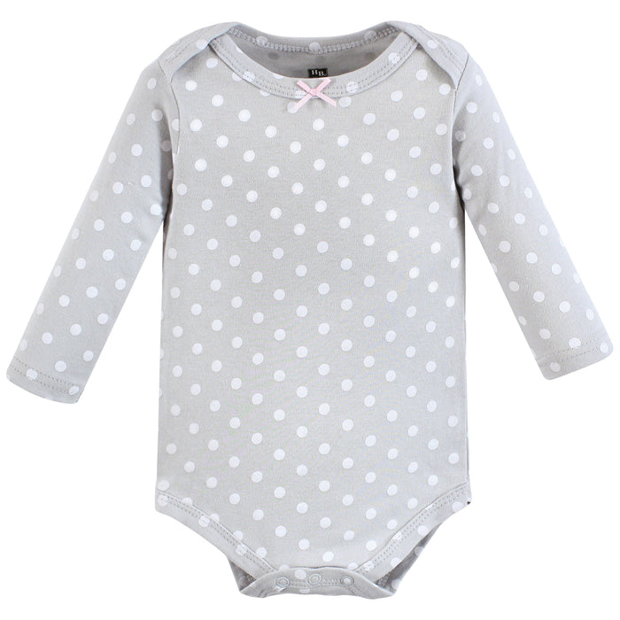 Hudson Baby Infant Girl Cotton Long-Sleeve Bodysuits, Pink Gray Elephant 3 Pack