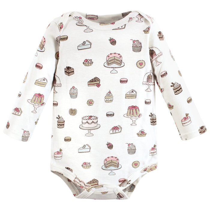 Hudson Baby Infant Girl Cotton Long-Sleeve Bodysuits, Sweet Bakery 3 Pack