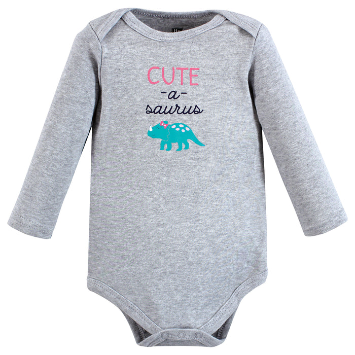 Hudson Baby Infant Girl Cotton Long-Sleeve Bodysuits, Cuteasaurus 3-Pack