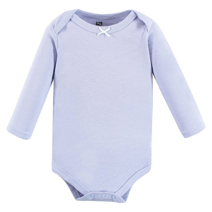Hudson Baby Infant Girl Cotton Long-Sleeve Bodysuits, Blue Toile 3-Pack