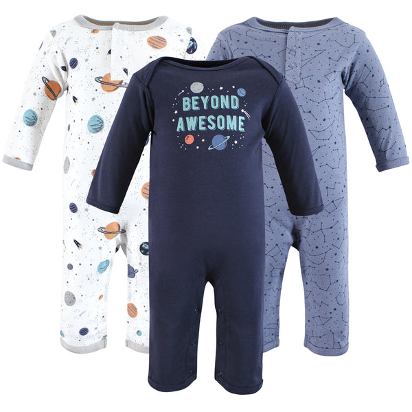 Hudson Baby Infant Boys Cotton Coveralls, Space, 3-Pack