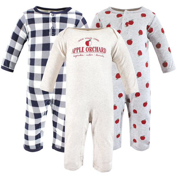 Hudson Baby Infant Boys Cotton Coveralls, Apple Orchard, 3-Pack