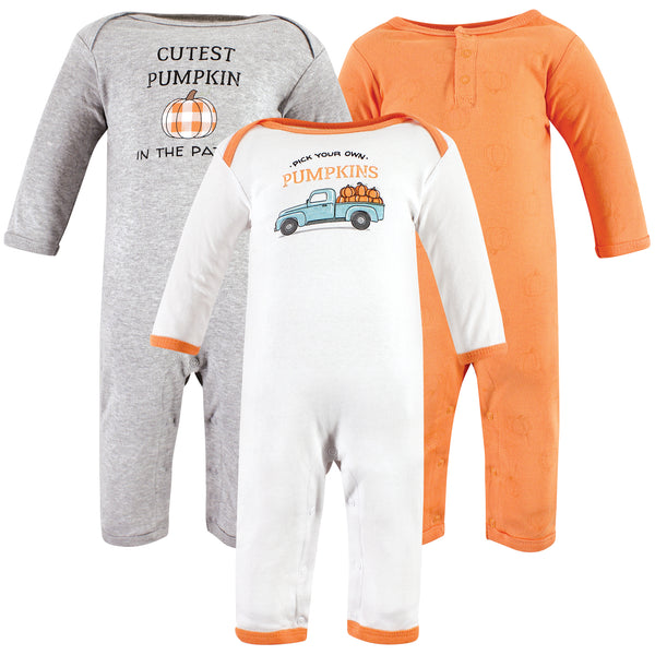 Hudson Baby 3-Pack Cotton Coveralls, Pumpkin Truck