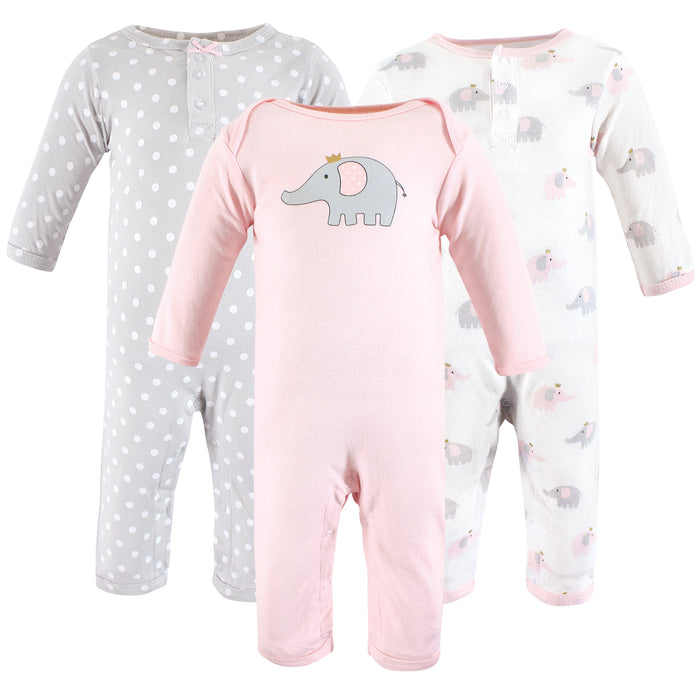 Hudson Baby Infant Girls Cotton Coveralls, Pink Gray Elephant