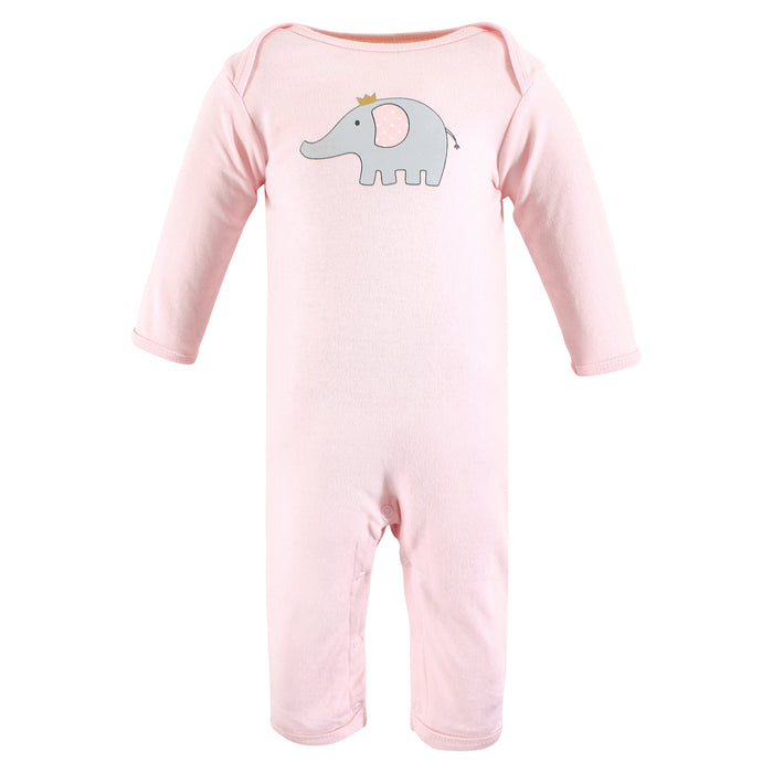 Hudson Baby Infant Girls Cotton Coveralls, Pink Gray Elephant