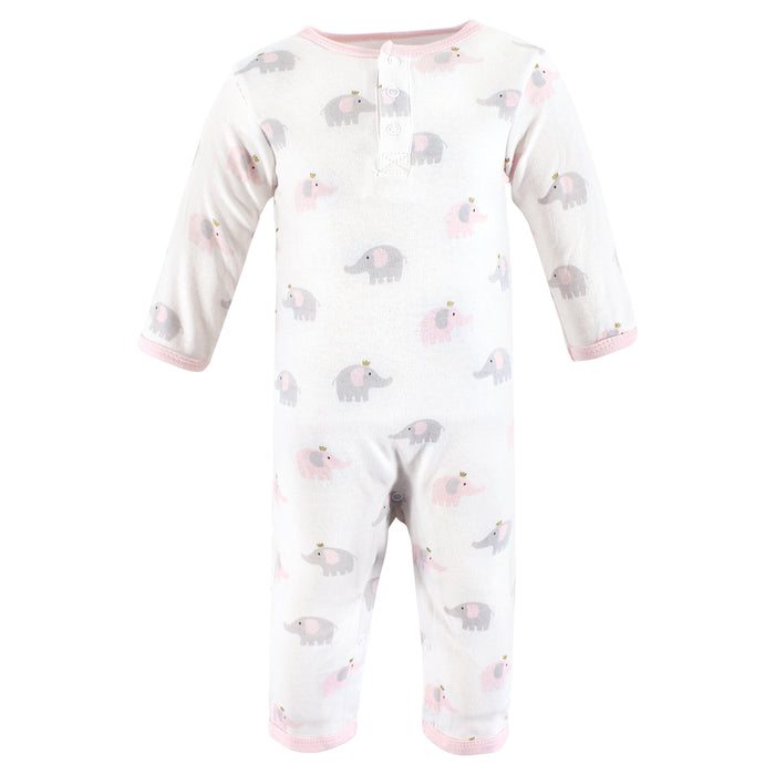 Hudson Baby Infant Girls Cotton Coveralls, Pink Gray Elephant