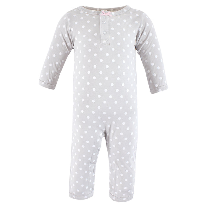 Hudson Baby Infant Girls Cotton Coveralls, Pink Gray Elephant