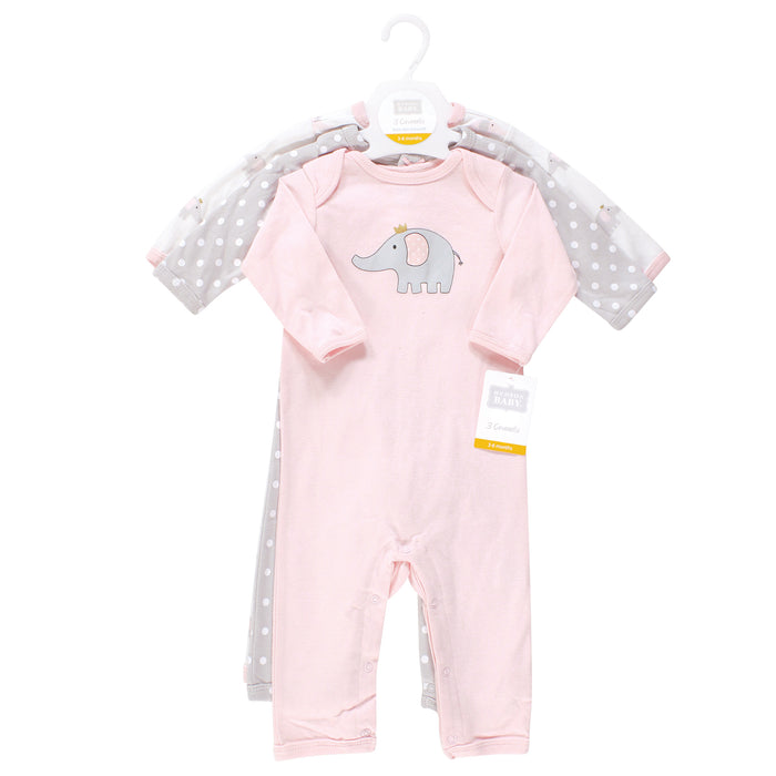 Hudson Baby Infant Girls Cotton Coveralls, Pink Gray Elephant