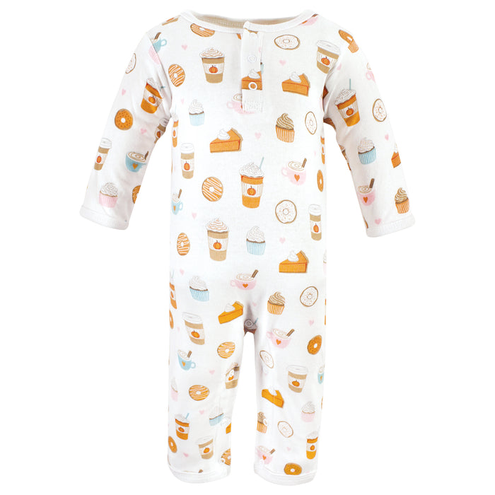 Hudson Baby Infant Girls Cotton Coveralls, Pumpkin Spice Date