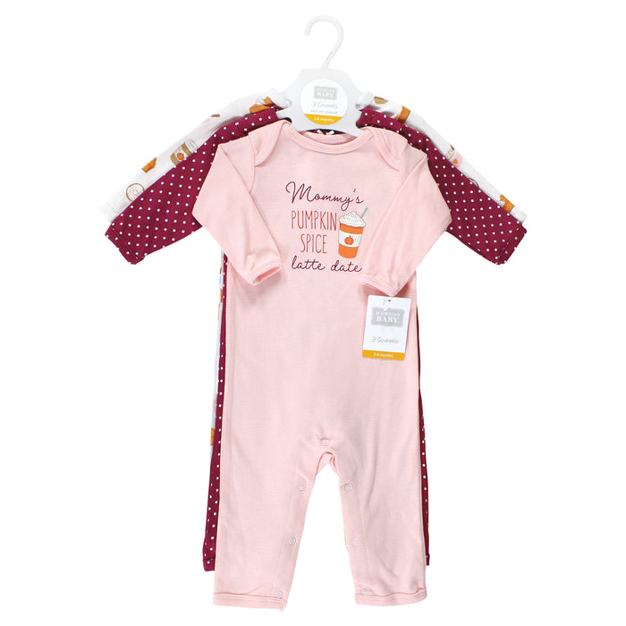 Hudson Baby Infant Girls Cotton Coveralls, Pumpkin Spice Date