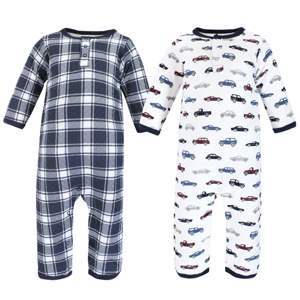 Hudson Baby Infant Boy Premium Quilted Coveralls, Cars