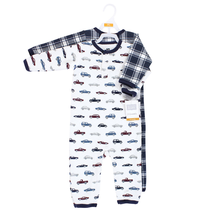 Hudson Baby Infant Boy Premium Quilted Coveralls, Cars