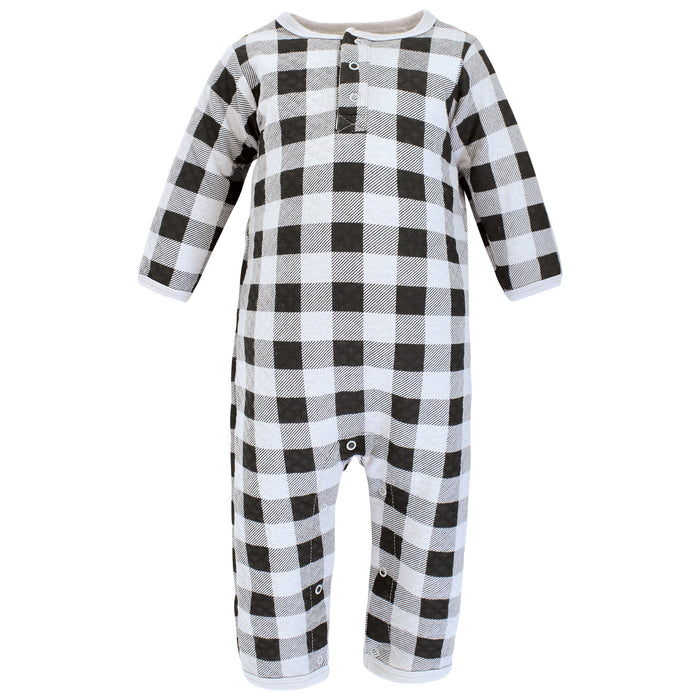 Hudson Baby Infant Boy Premium Quilted Coveralls, Bear Gray Black