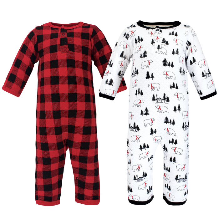 Hudson Baby Infant Boy Premium Quilted Coveralls, Buffalo Plaid Bear