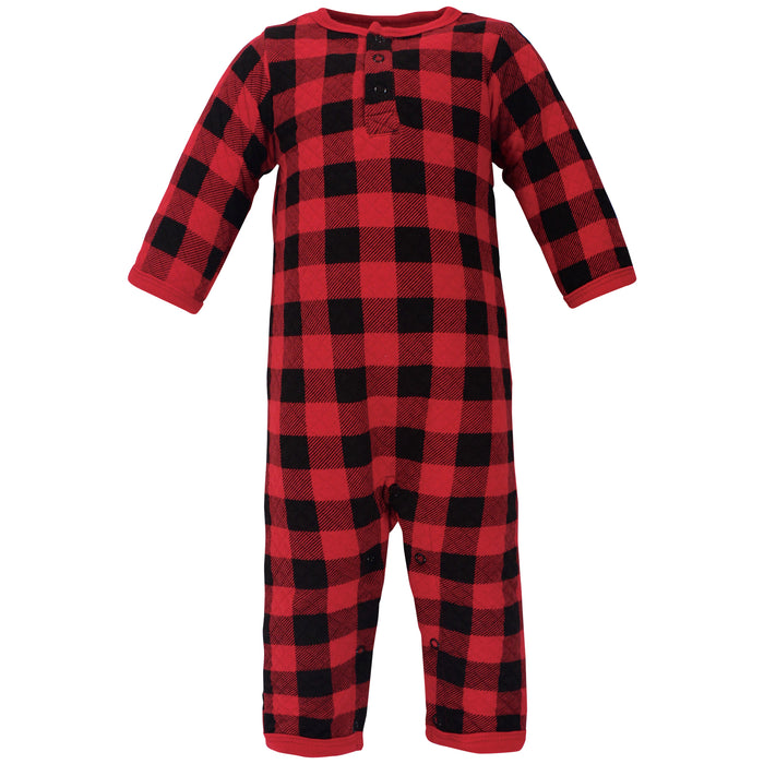 Hudson Baby Infant Boy Premium Quilted Coveralls, Buffalo Plaid Bear