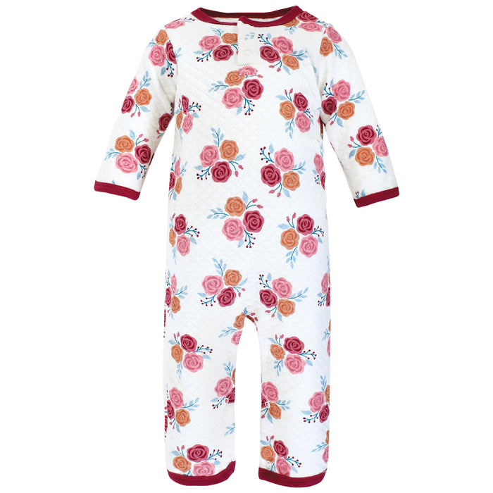 Hudson Baby Infant Girl Premium Quilted Coveralls, Autumn Rose