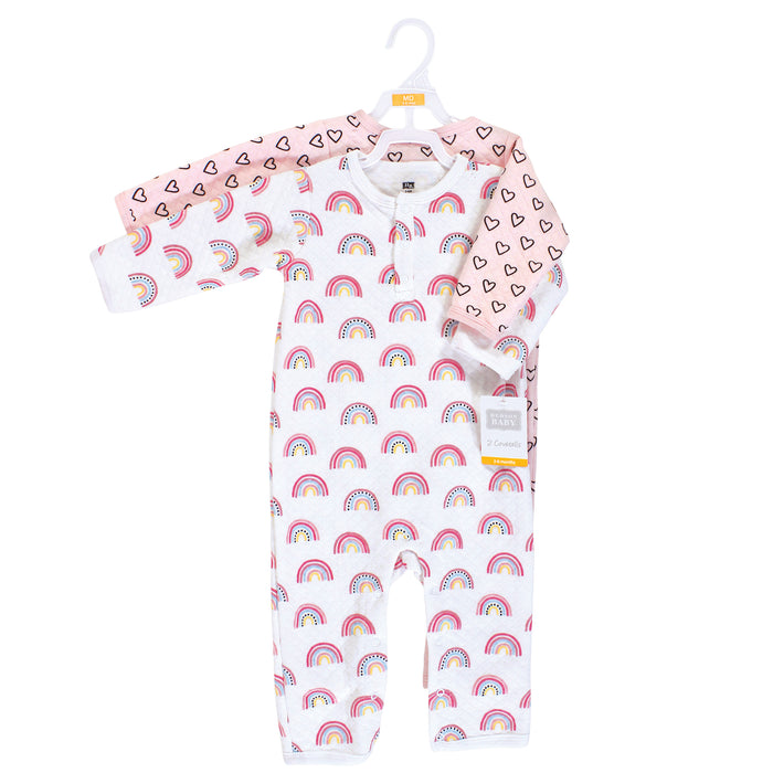 Hudson Baby Infant Girl Premium Quilted Coveralls, Modern Rainbow
