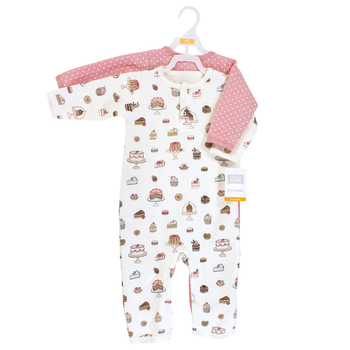 Hudson Baby Infant Girl Premium Quilted Coveralls, Sweet Bakery