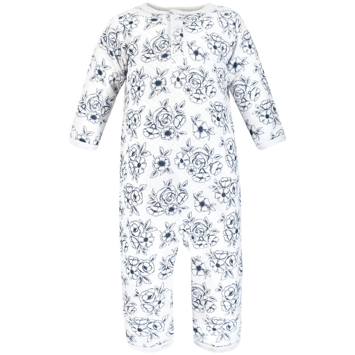 Hudson Baby Infant Girl Premium Quilted Coveralls, Blue Toile