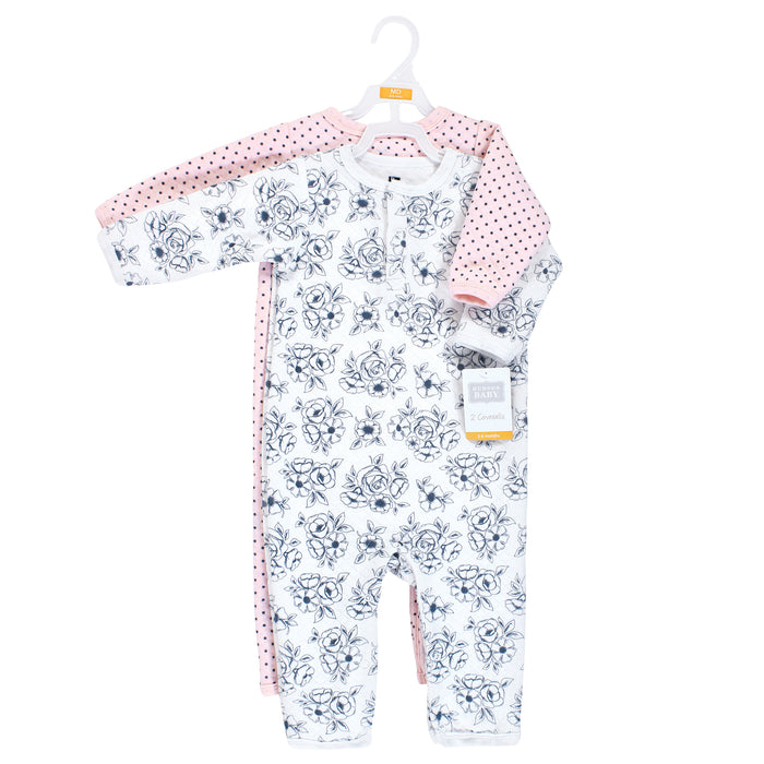 Hudson Baby Infant Girl Premium Quilted Coveralls, Blue Toile