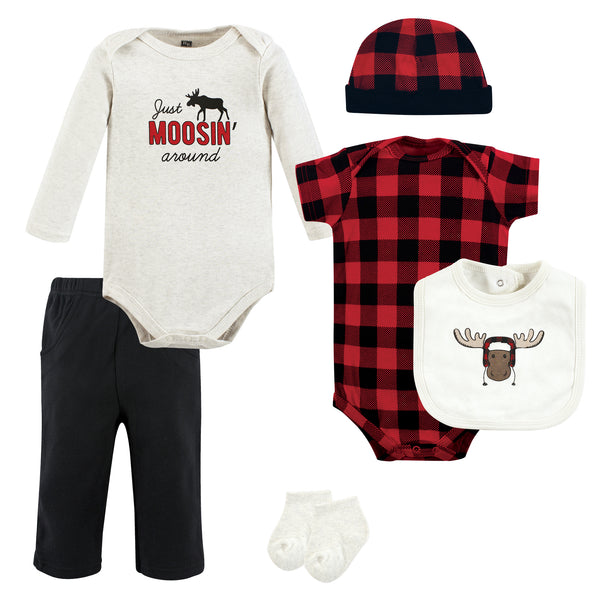 Hudson Baby Cotton 6-Piece Layette Set, Winter Moose