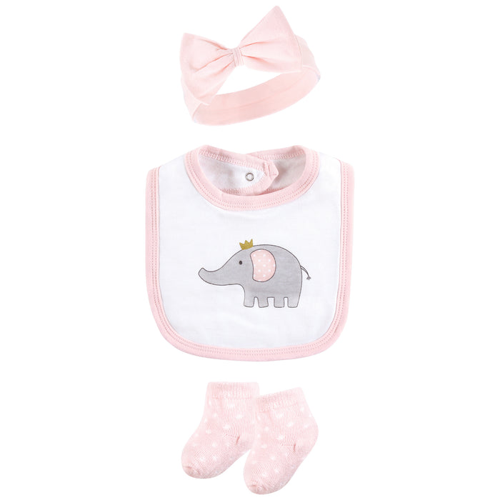 Hudson Baby Infant Girl Cotton Layette Set, Pink Gray Elephant