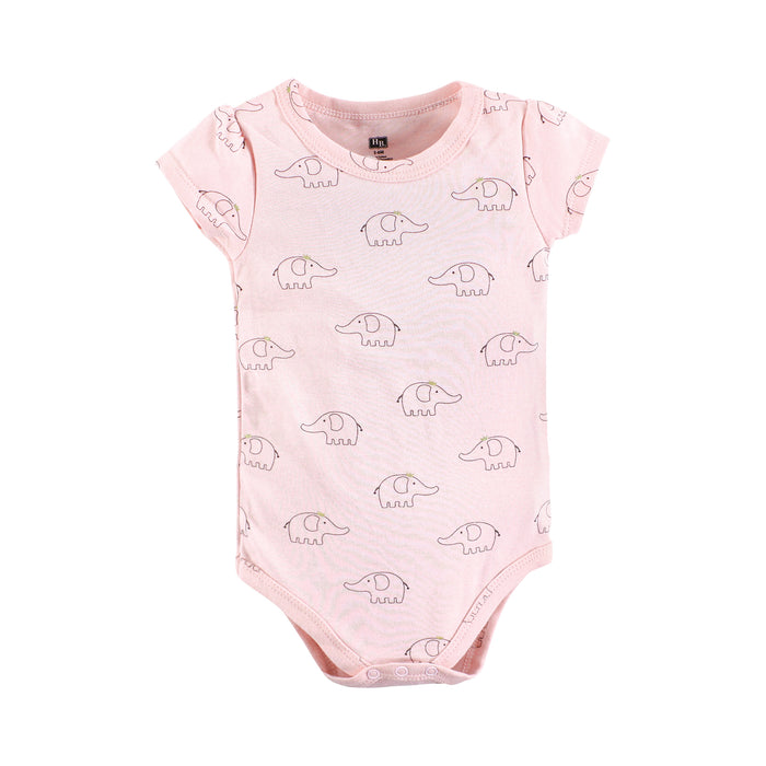 Hudson Baby Infant Girl Cotton Layette Set, Pink Gray Elephant