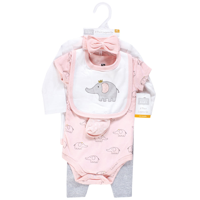 Hudson Baby Infant Girl Cotton Layette Set, Pink Gray Elephant