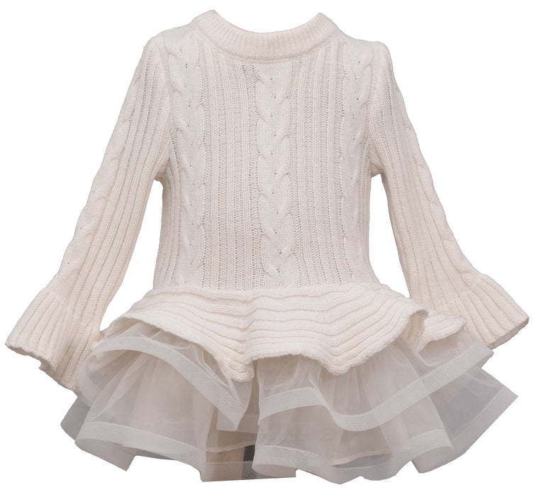 Bonnie Baby Sweater Dress with Tulle in Ivory