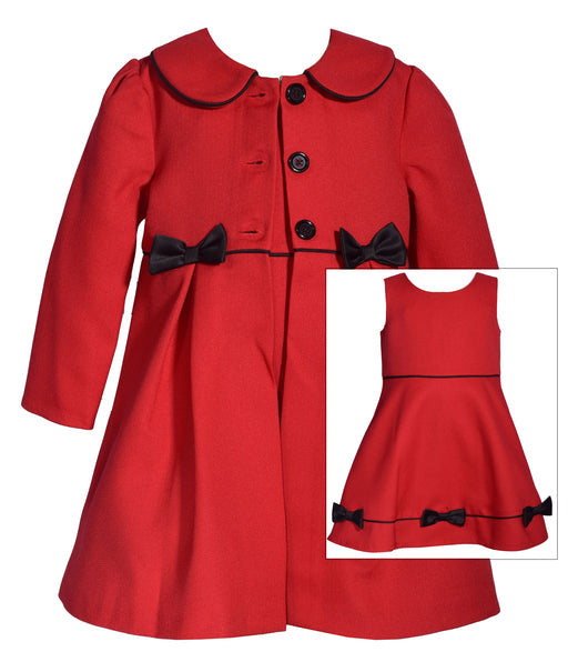 Bonnie Baby Herringbone Coat and Dress Set in Red