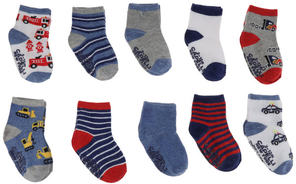 Capelli of New York Transportation 10 Pack Crew Sock with Grippers 2-4T