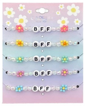 Capelli of New York 5PC Beaded BFF Bracelets Set with Flowers