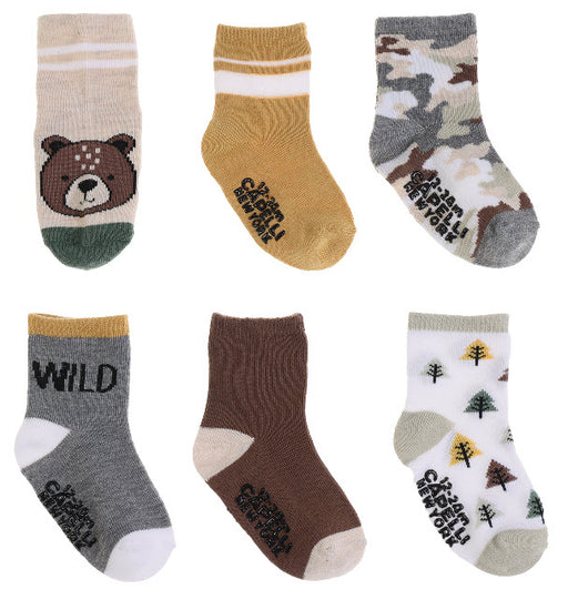 Capelli of New York Beary Cute 6 Pack Crew Socks with Grippers 12-24 MONTHS