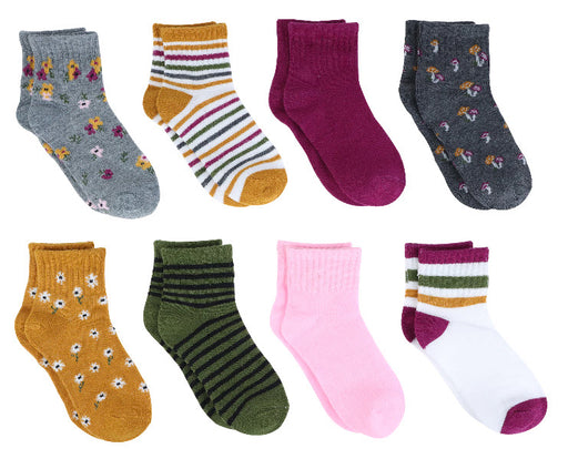Capelli of New York Mushrooms and Floral 8 Pack Quarter Socks with Ribbed Top