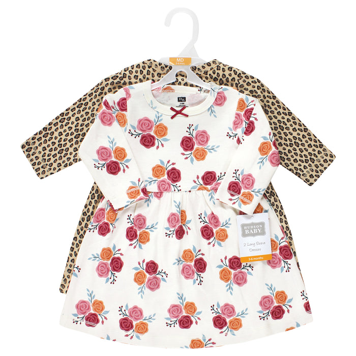 Hudson Baby Girl Cotton Dresses, Autumn Rose 2-Pack