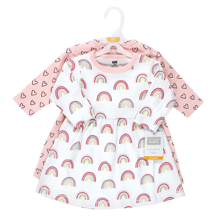 Hudson Baby Girl Cotton Dresses, Modern Rainbow 2-Pack