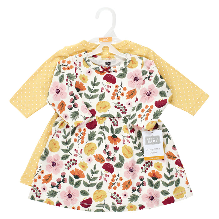 Hudson Baby Girl Cotton Dresses, Fall Botanical 2-Pack
