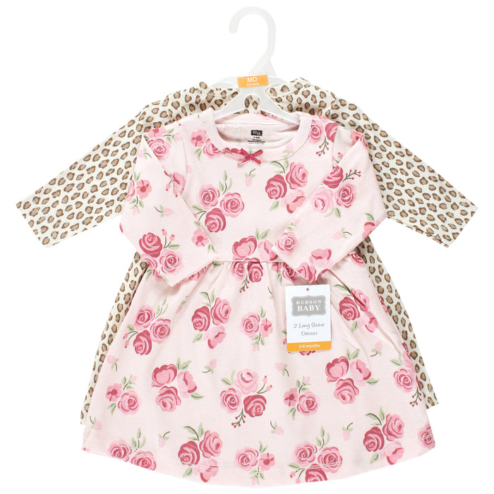 Hudson Baby Girl Cotton Dresses, Blush Rose Leopard 2-Pack