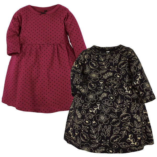 Hudson Baby Girl Cotton Dresses, Gold Botanical 2-Pack