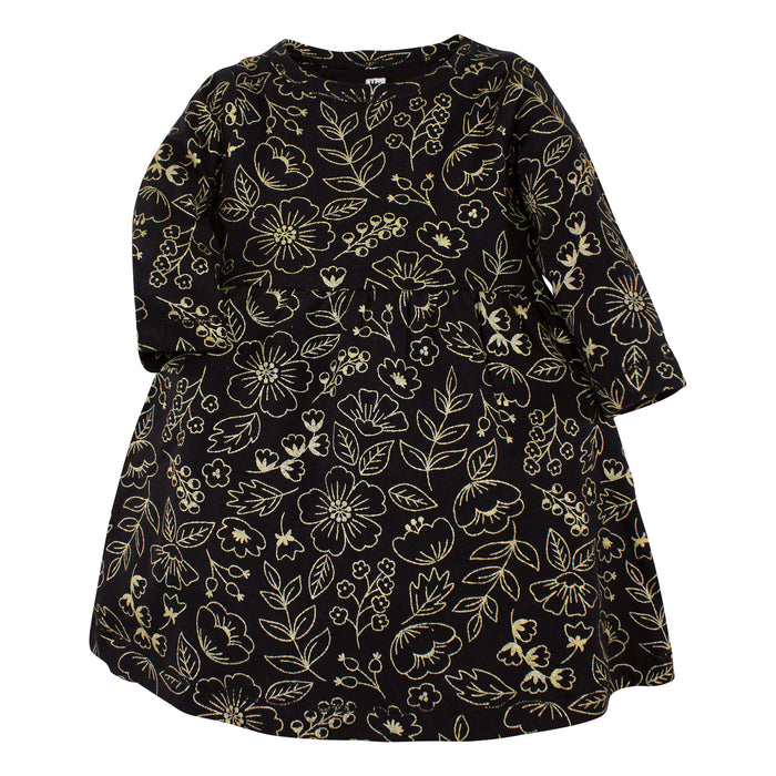 Hudson Baby Girl Cotton Dresses, Gold Botanical 2-Pack