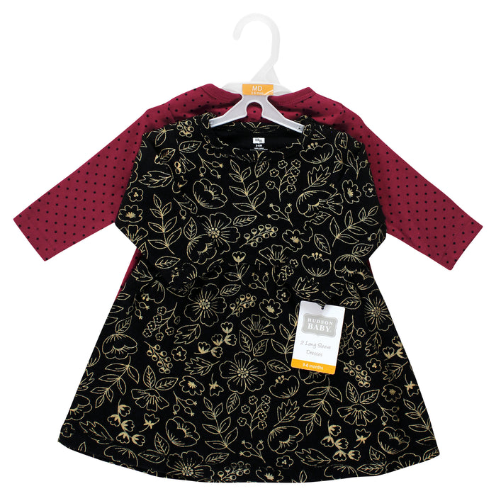 Hudson Baby Girl Cotton Dresses, Gold Botanical 2-Pack