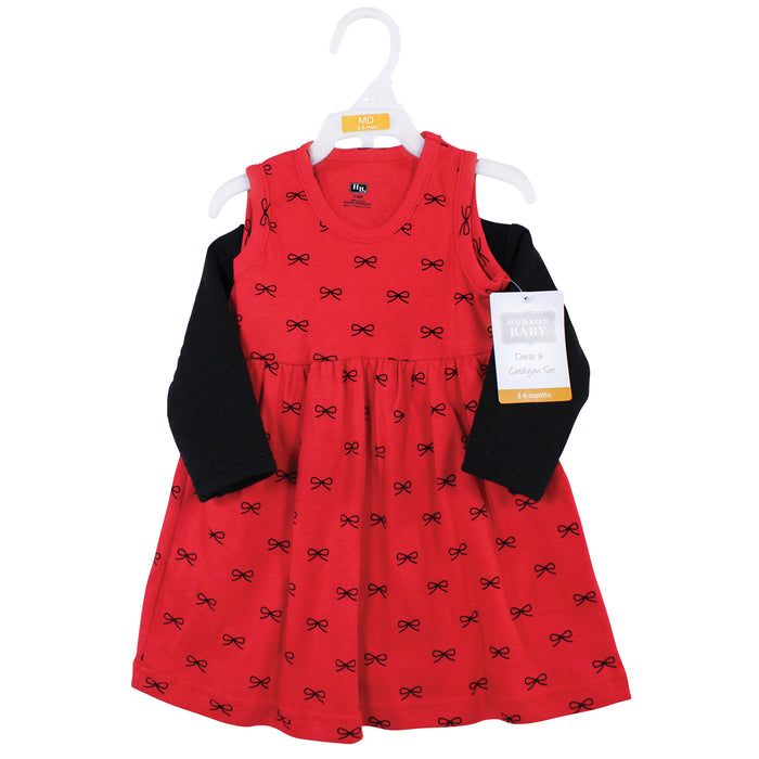 Hudson Baby Toddler and Baby Girl Quilted Cardigan and Dress, Red Black Bows