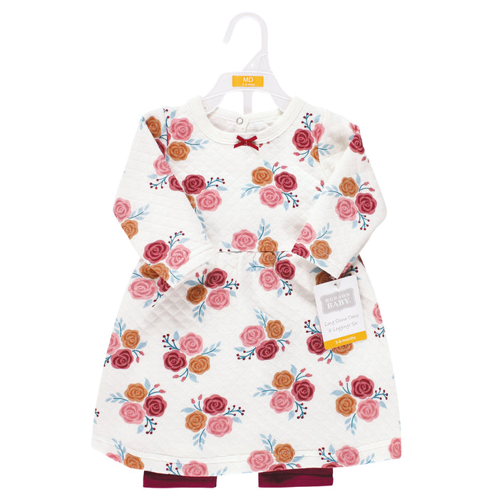 Hudson Baby Toddler & Baby Girl Quilted Cotton Dress and Leggings, Autumn Rose